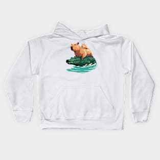 capybaras ride a crocodile Kids Hoodie